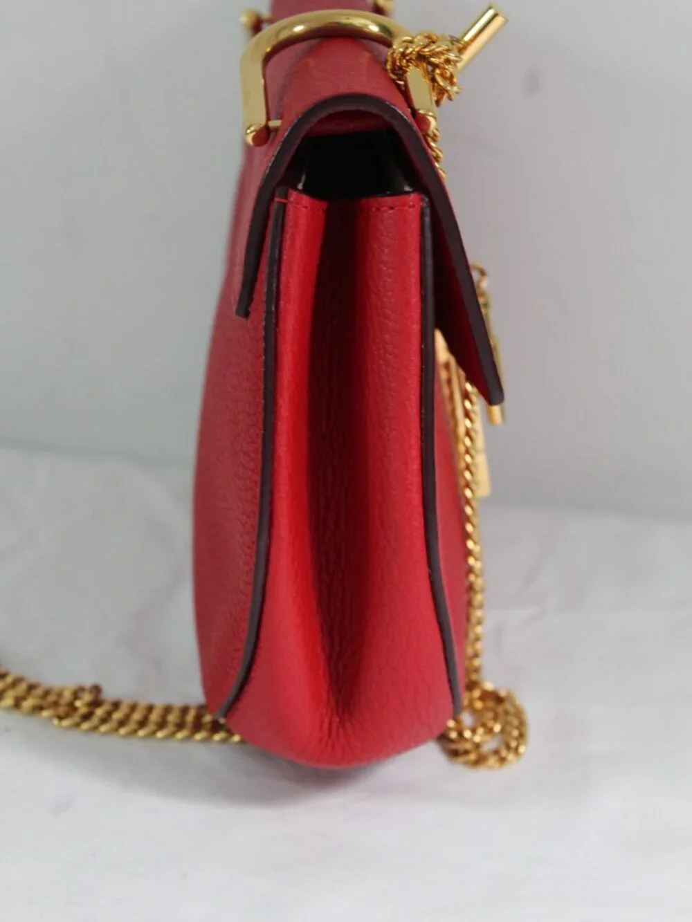 Chloe Chloé Drew Shoulder Bag Crossbody Red Leather Gold Hardware Chain Strap